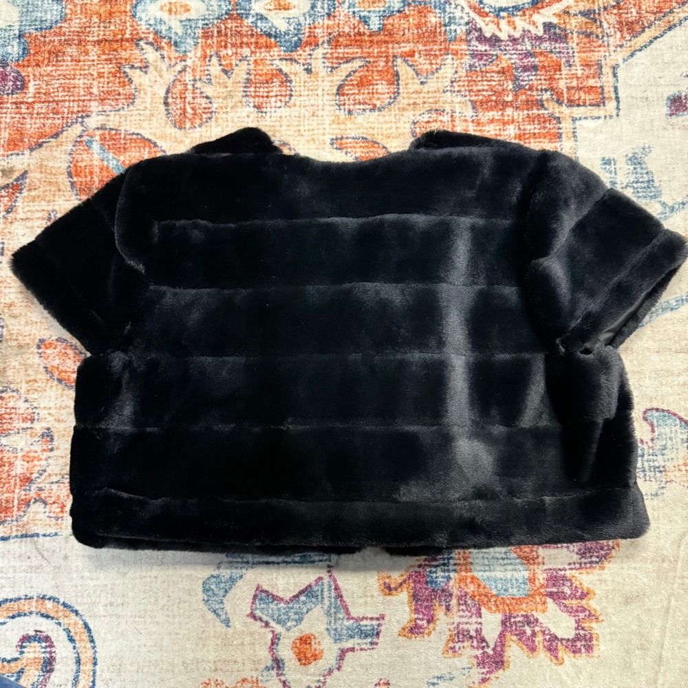 Jason Wu Black Faux Fur Bolero Cropped Jacket Short Sleeve‎ XL 689886468526 - Picture 6 of 7